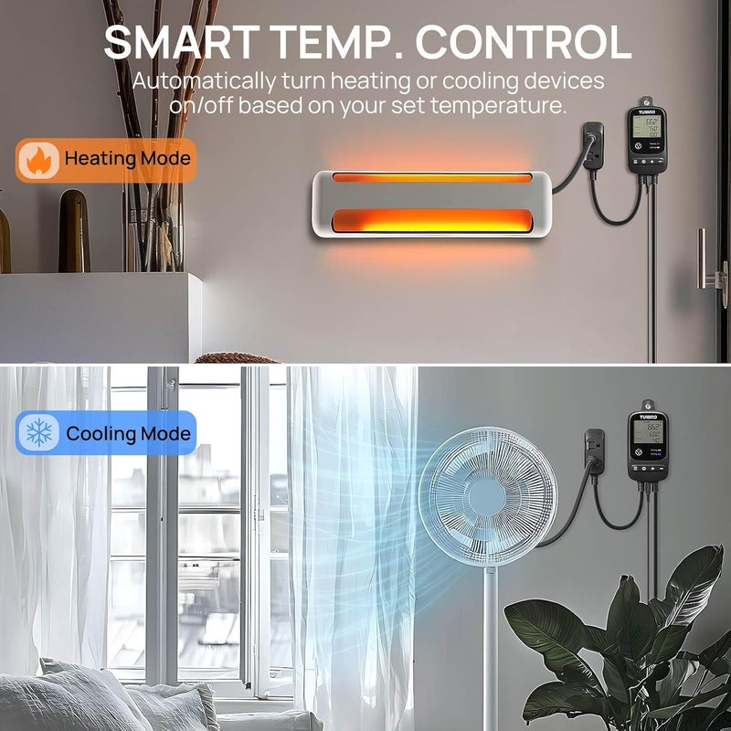TURBRO Smart Temperature Controller Heating Cooling, WiFi-Enabled Thermostat with Timer and Temperature Monitoring for Home Brewing, Seedling, Greenhouse, and Reptile Terrarium, TC01 - Image 2